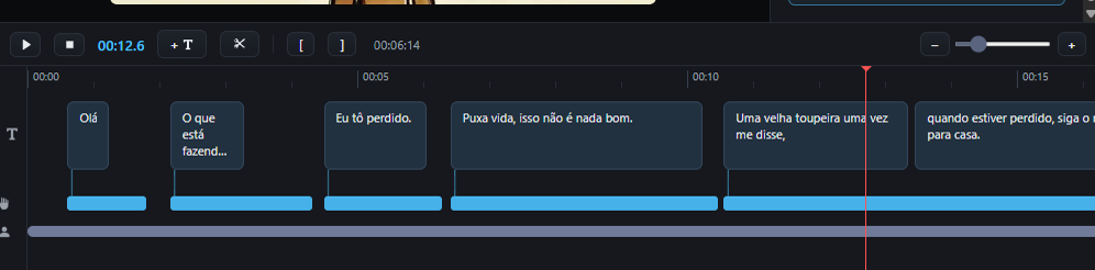 Linha do tempo com blocos de legenda, barras de animação e trilha de visibilidade.